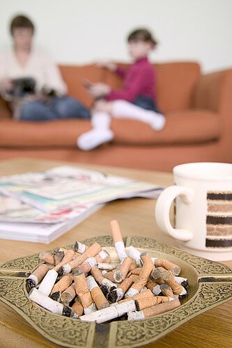 ashtray with cigarette butts